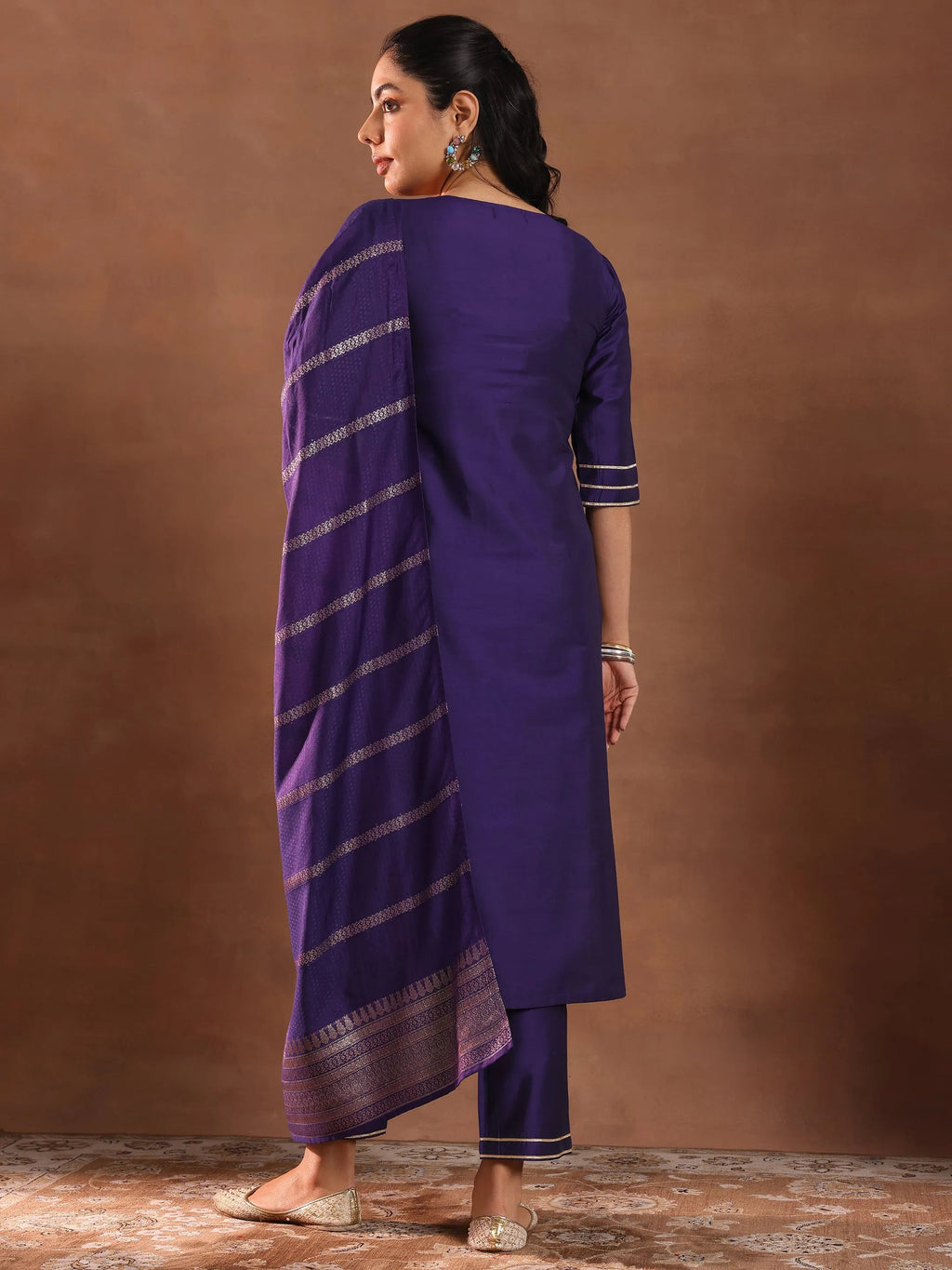 Gerua Purple Solid Silk Blend Straight Suit Set With Dupatta