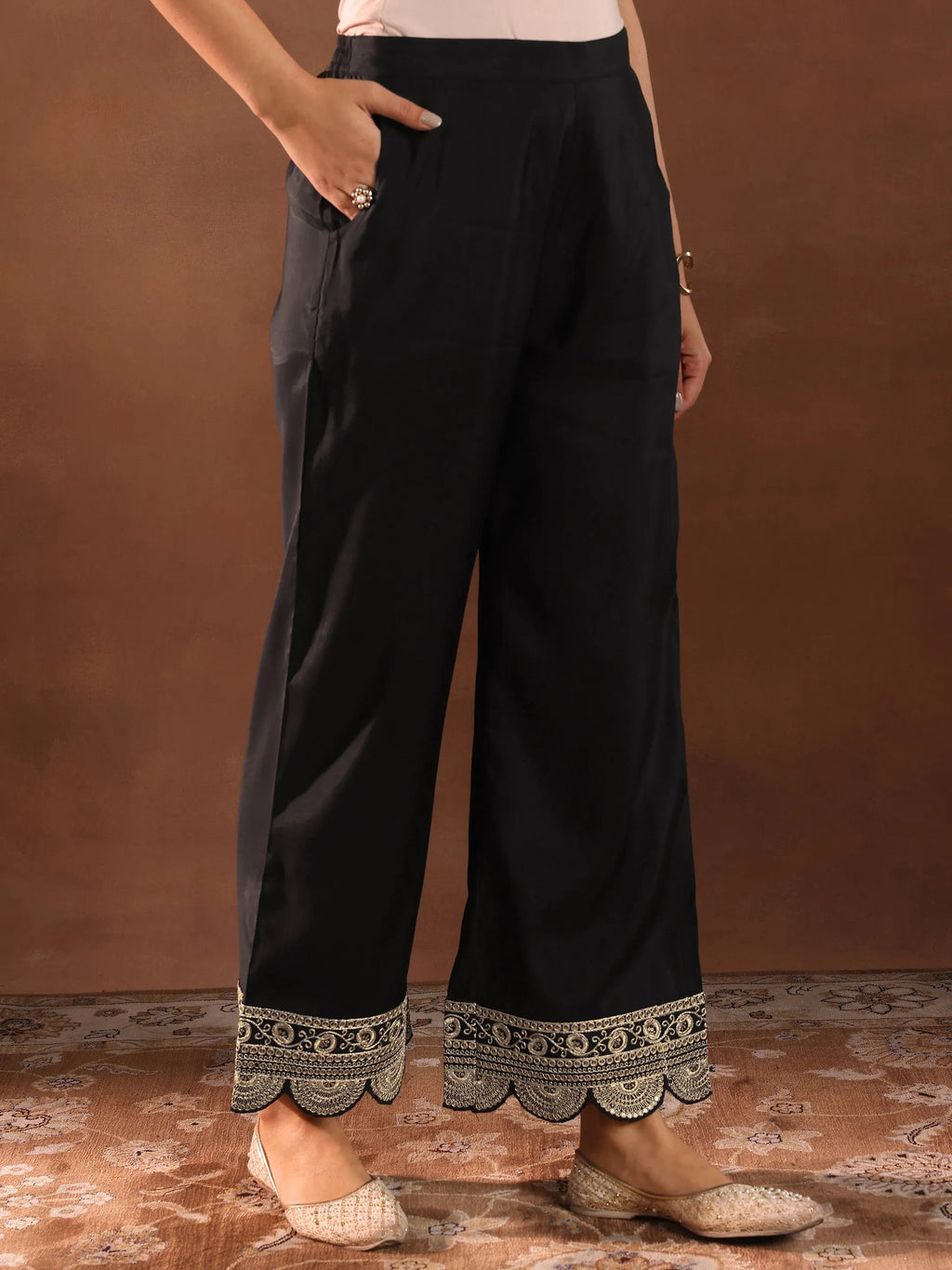 Gerua Black Embroidered Silk Blend Straight Suit Set With Dupatta