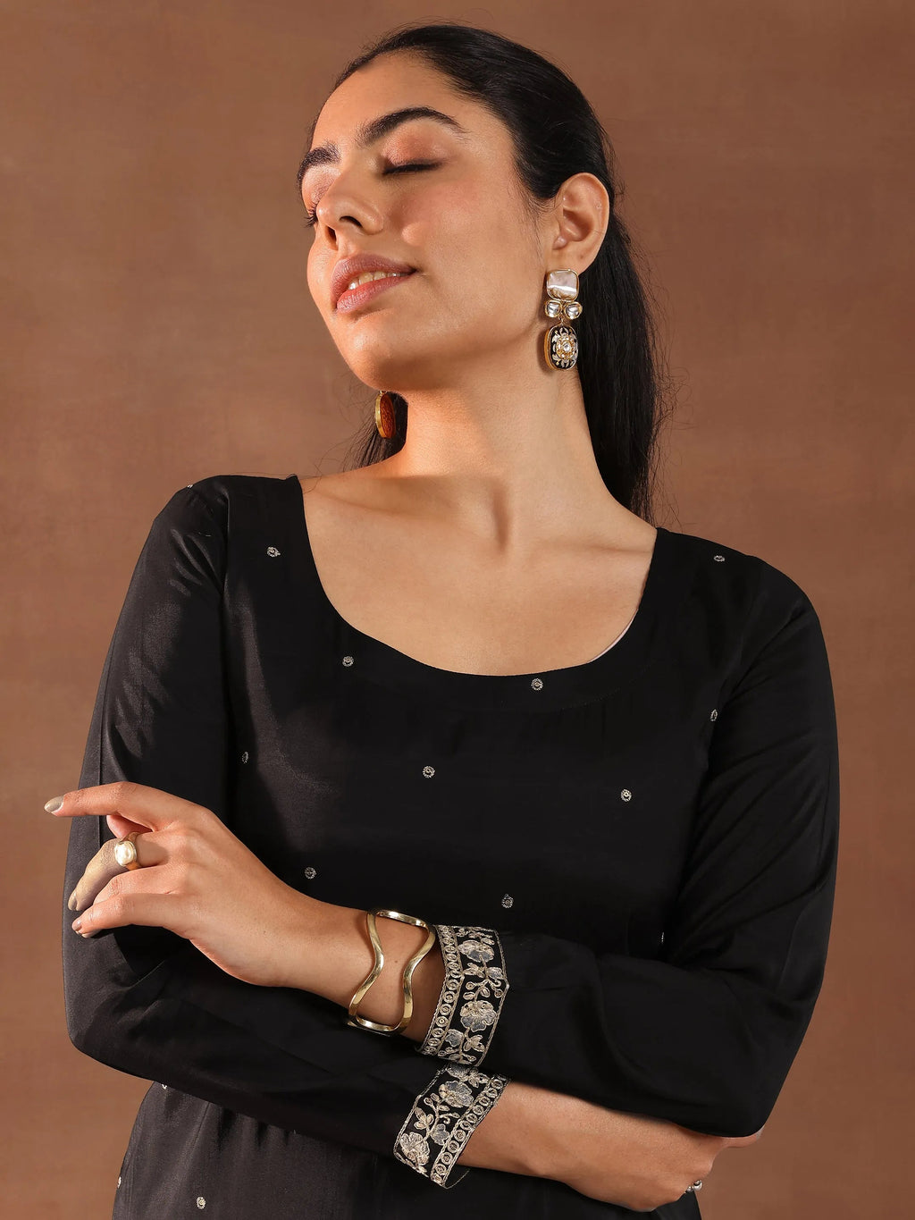 Gerua Black Embroidered Silk Blend Straight Suit Set With Dupatta