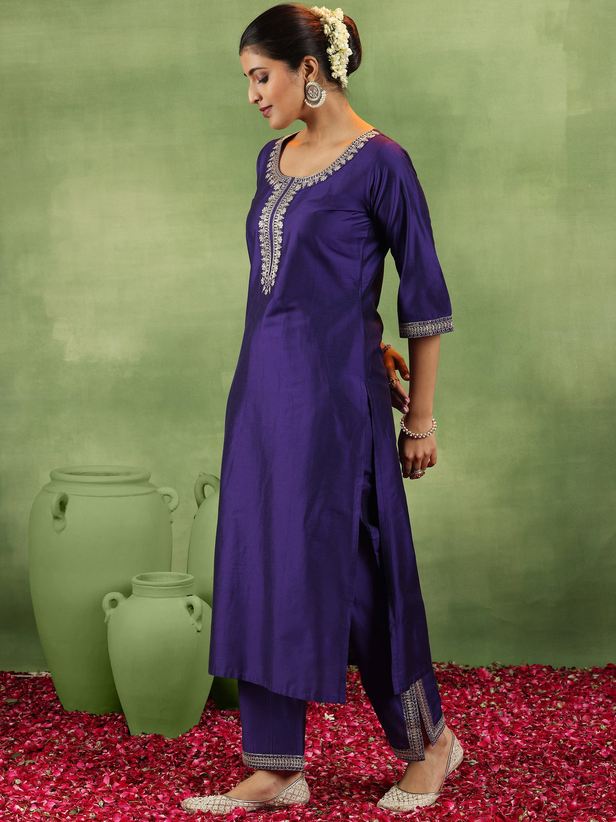 Gerua Purple Yoke Design Silk Blend Straight Suit With Dupatta