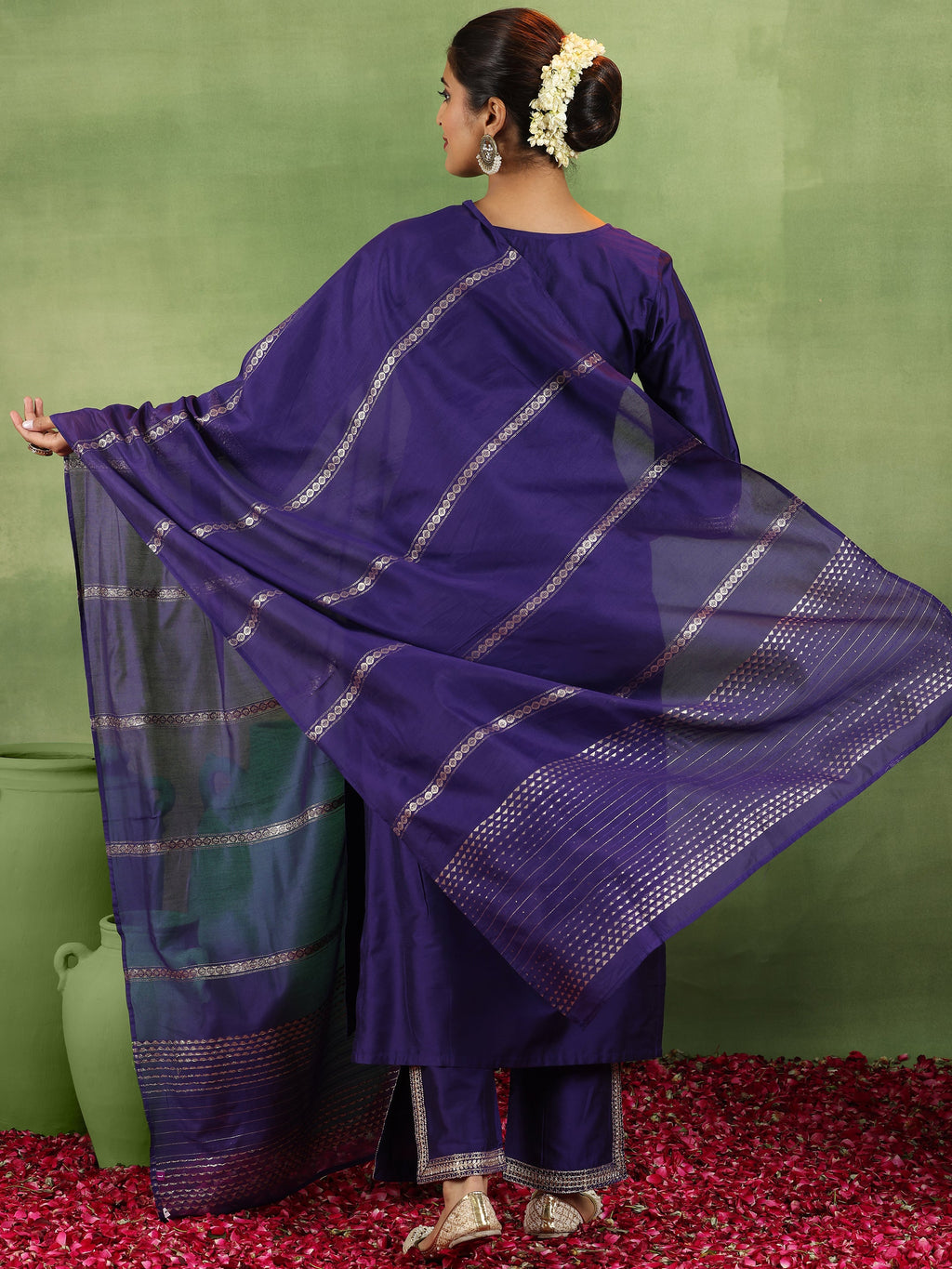 Gerua Purple Yoke Design Silk Blend Straight Suit With Dupatta