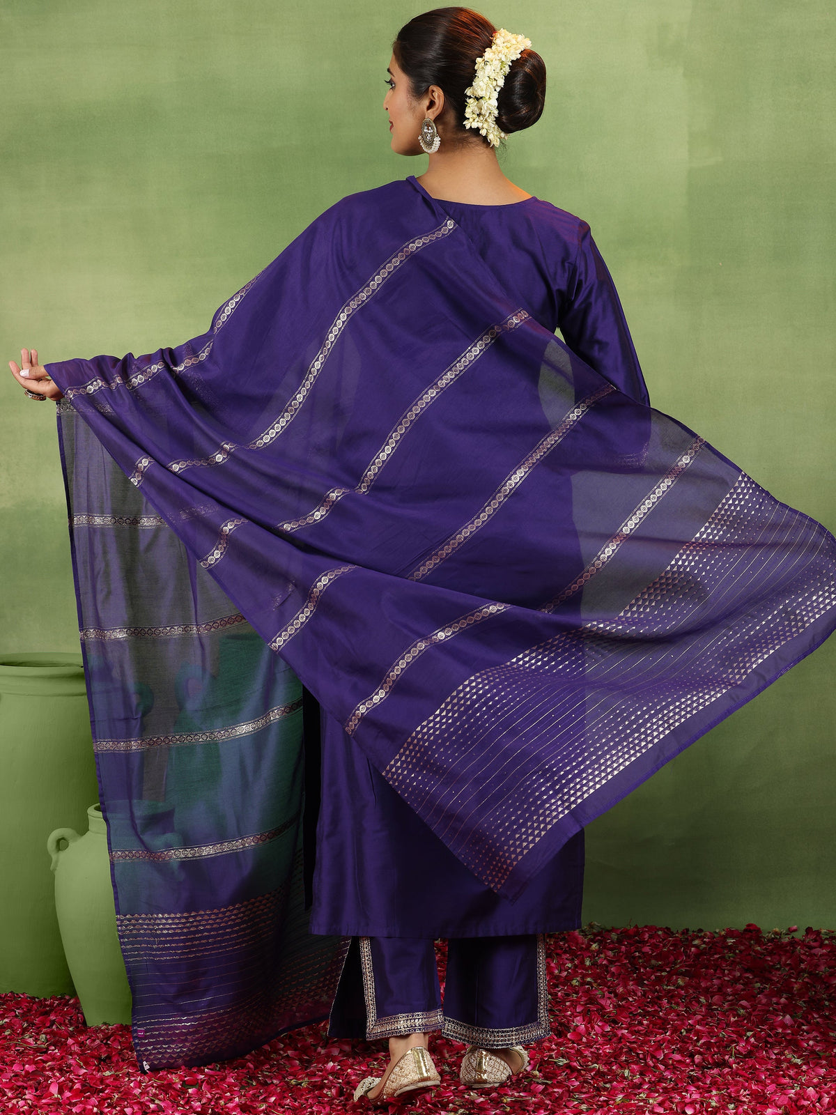 Gerua Purple Yoke Design Silk Blend Straight Suit With Dupatta
