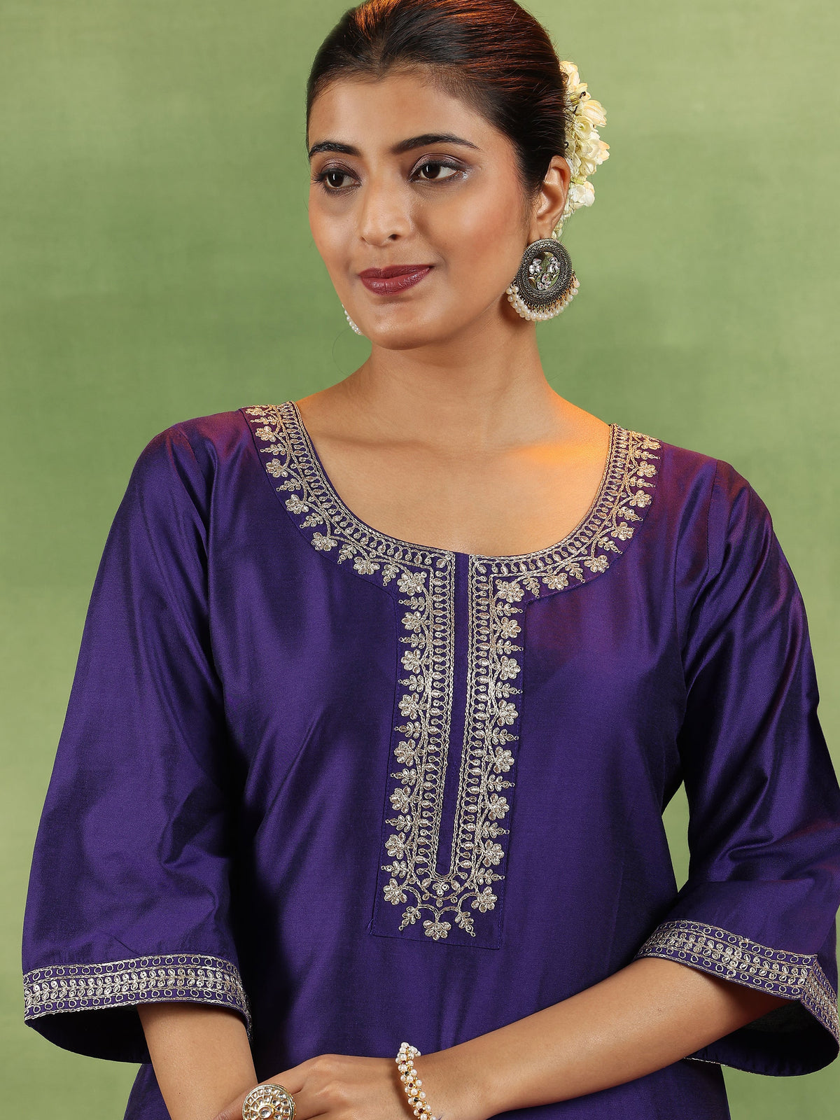 Gerua Purple Yoke Design Silk Blend Straight Suit With Dupatta