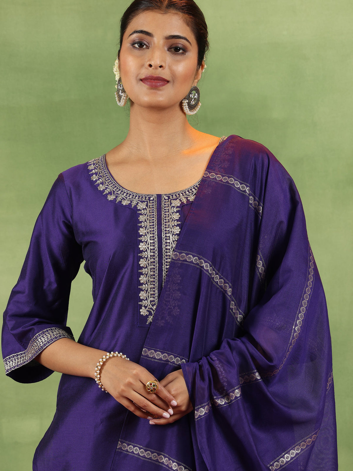 Gerua Purple Yoke Design Silk Blend Straight Suit With Dupatta
