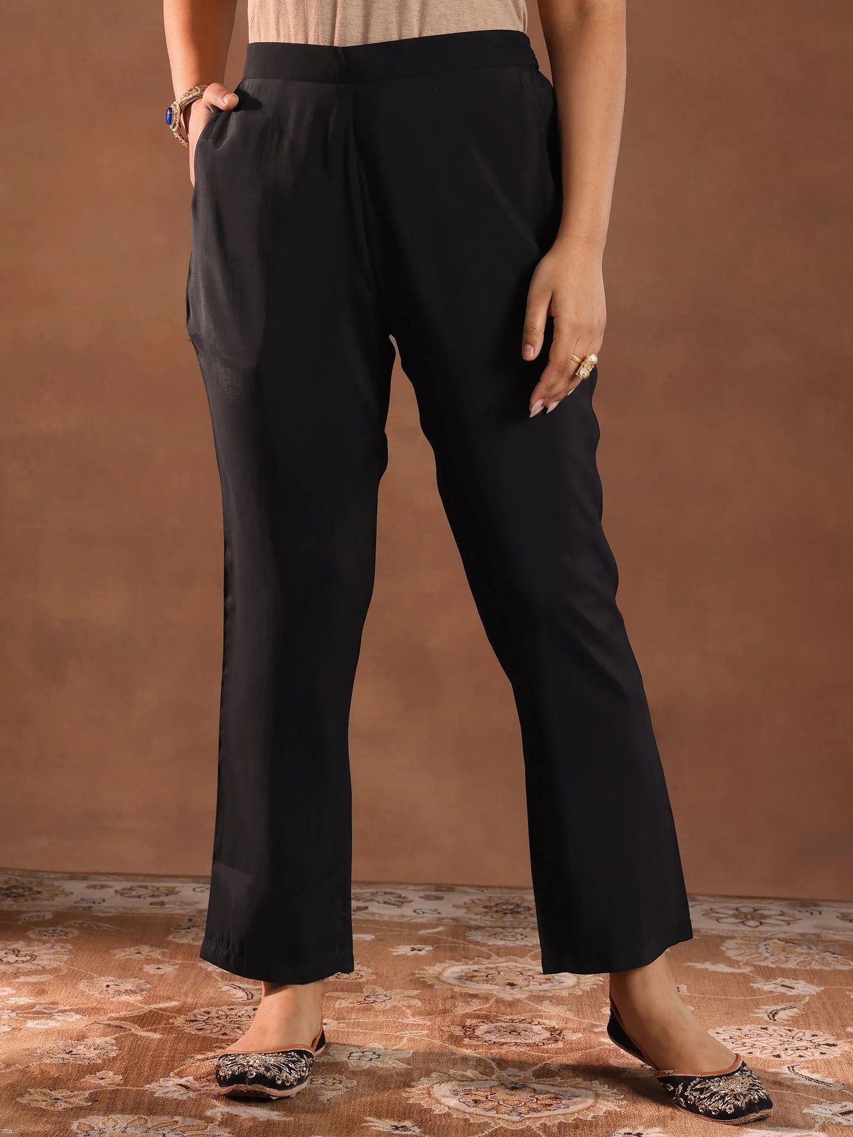 Gerua Black Embroidered Silk Blend A-Line Suit Set With Dupatta