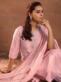 Gerua Pink Embroidered Silk Blend Straight Suit Set With Dupatta