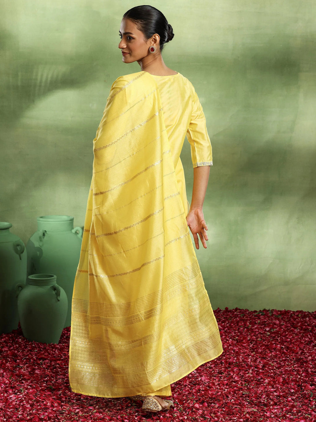 Gerua Yellow Embroidered Silk Blend Straight Suit With Dupatta