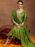 Gerua Green Yoke Design Silk Blend Straight Suit With Dupatta