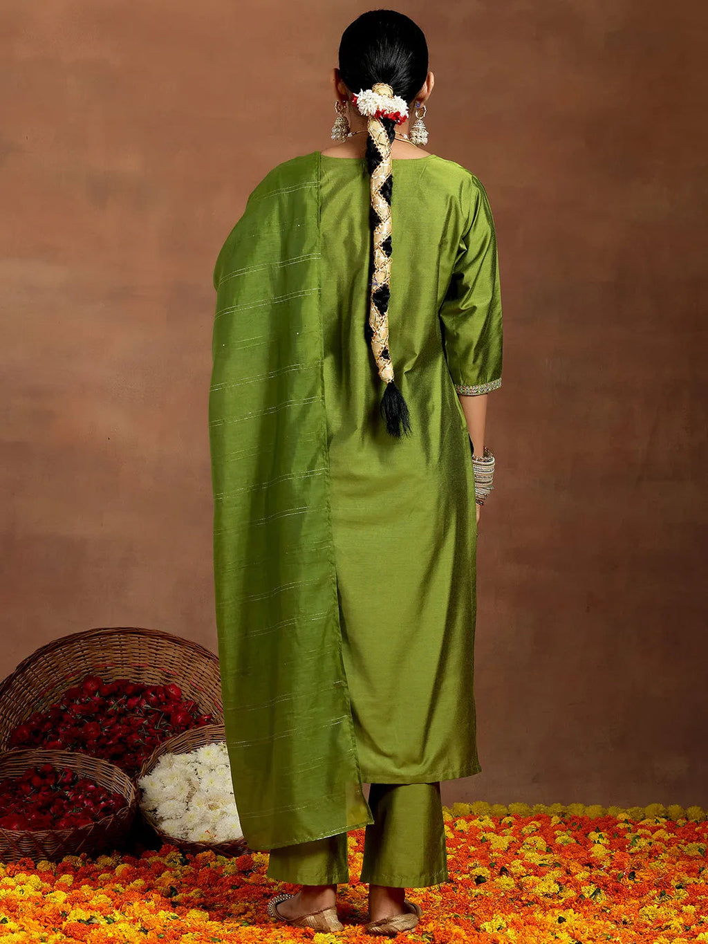Gerua Green Yoke Design Silk Blend Straight Suit With Dupatta