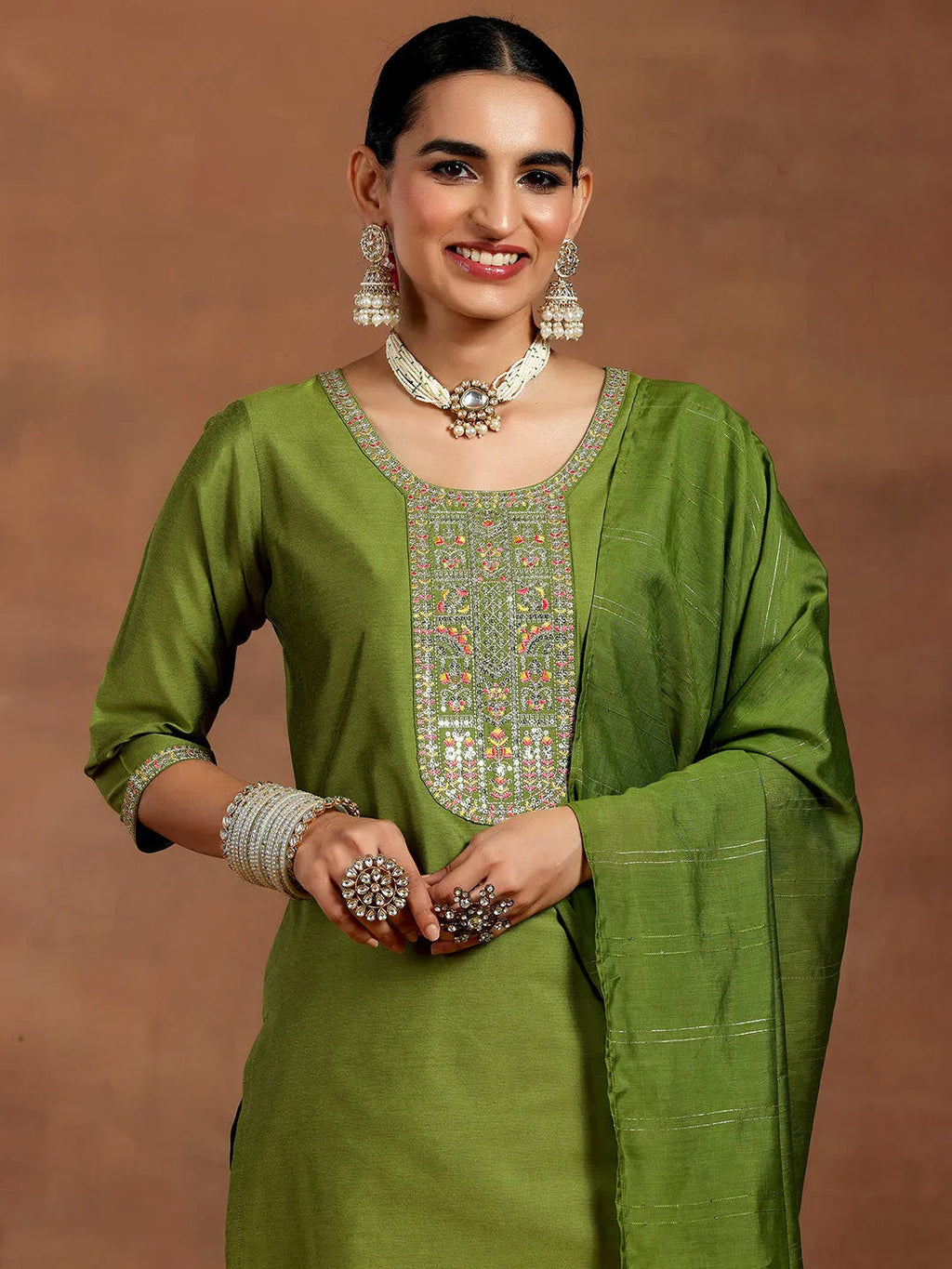 Gerua Green Yoke Design Silk Blend Straight Suit With Dupatta