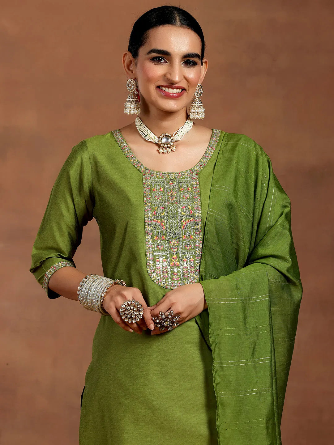 Gerua Green Yoke Design Silk Blend Straight Suit With Dupatta