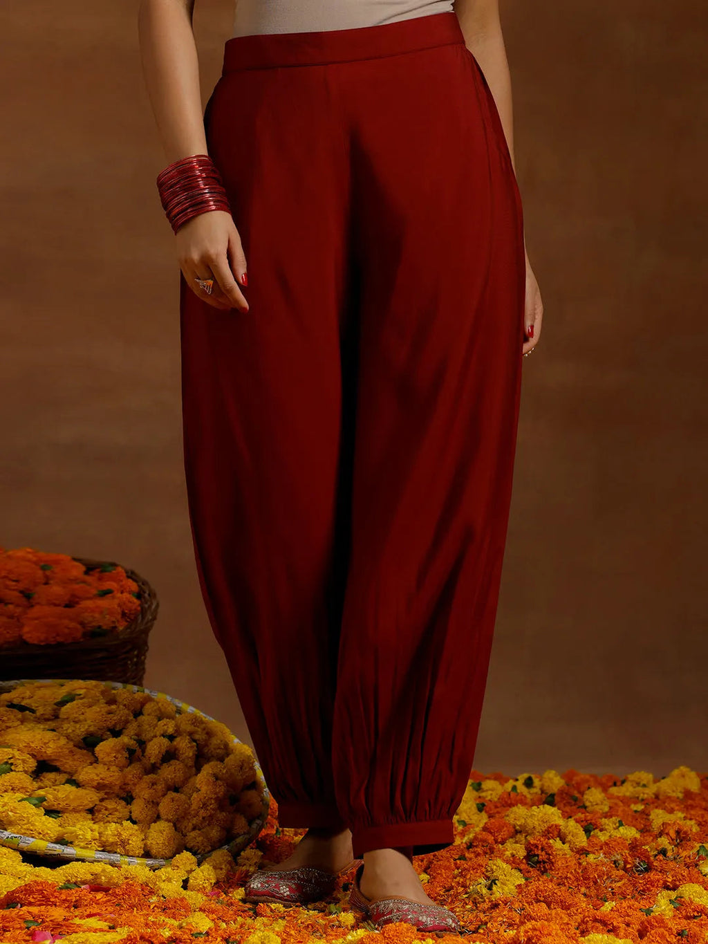 Gerua Maroon Yoke Design Silk Blend Straight Suit With Dupatta
