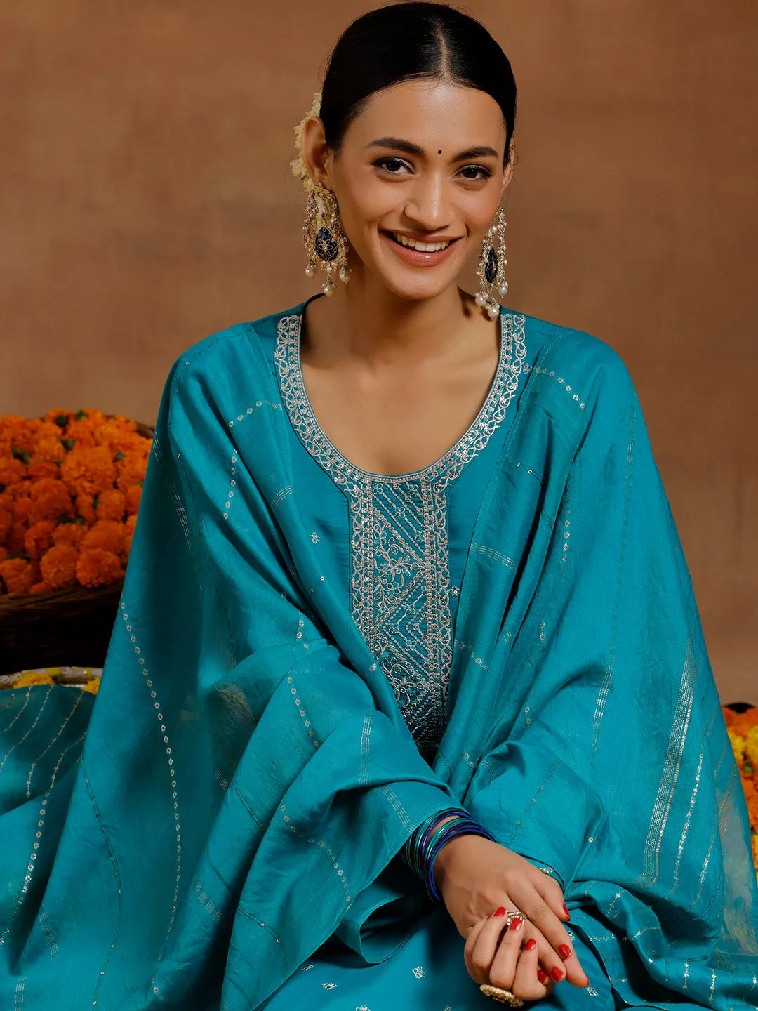 Gerua Green Yoke Design Silk Blend Straight Suit With Dupatta
