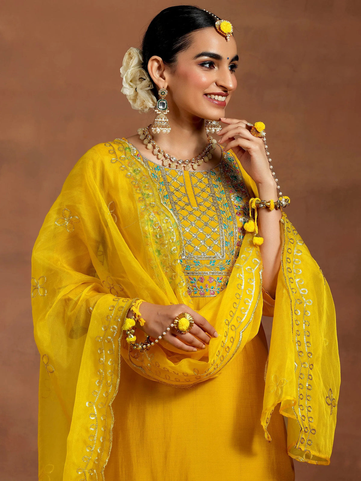 Gerua Mustard Yoke Design Silk Blend Straight Suit With Dupatta
