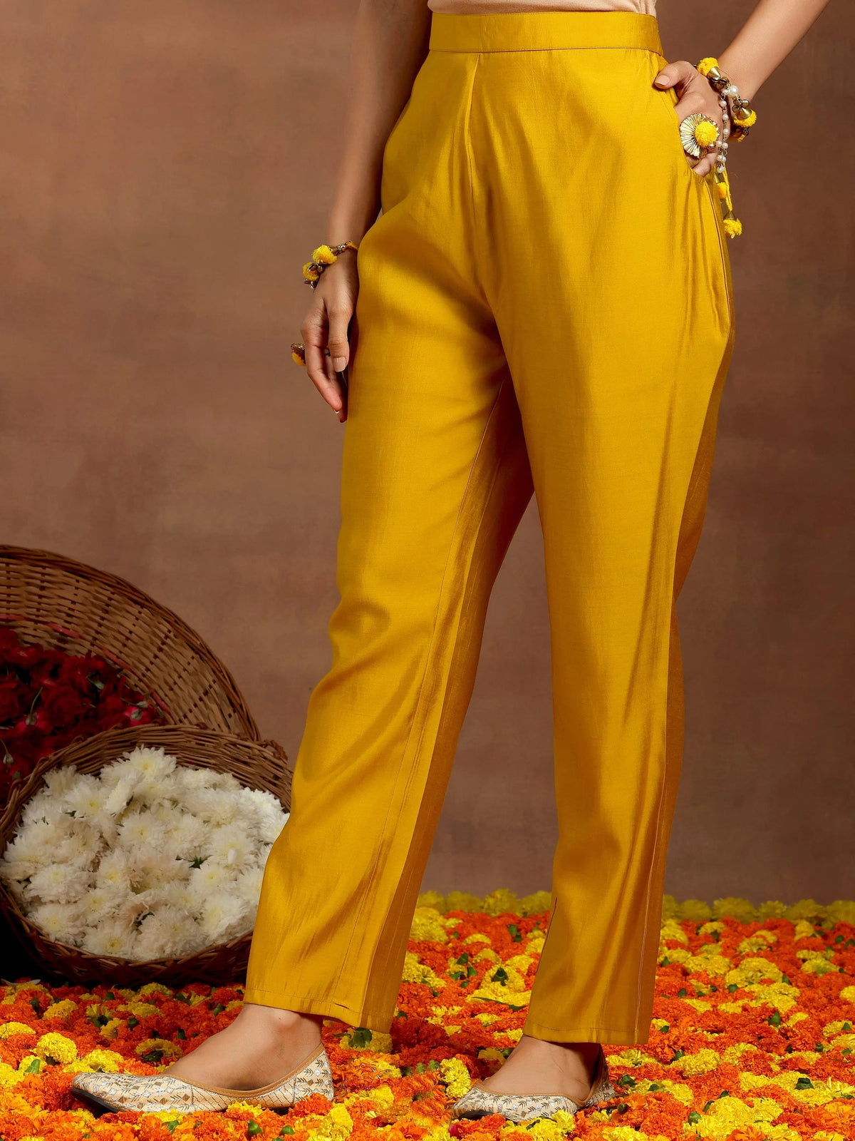 Gerua Mustard Yoke Design Silk Blend Straight Suit With Dupatta