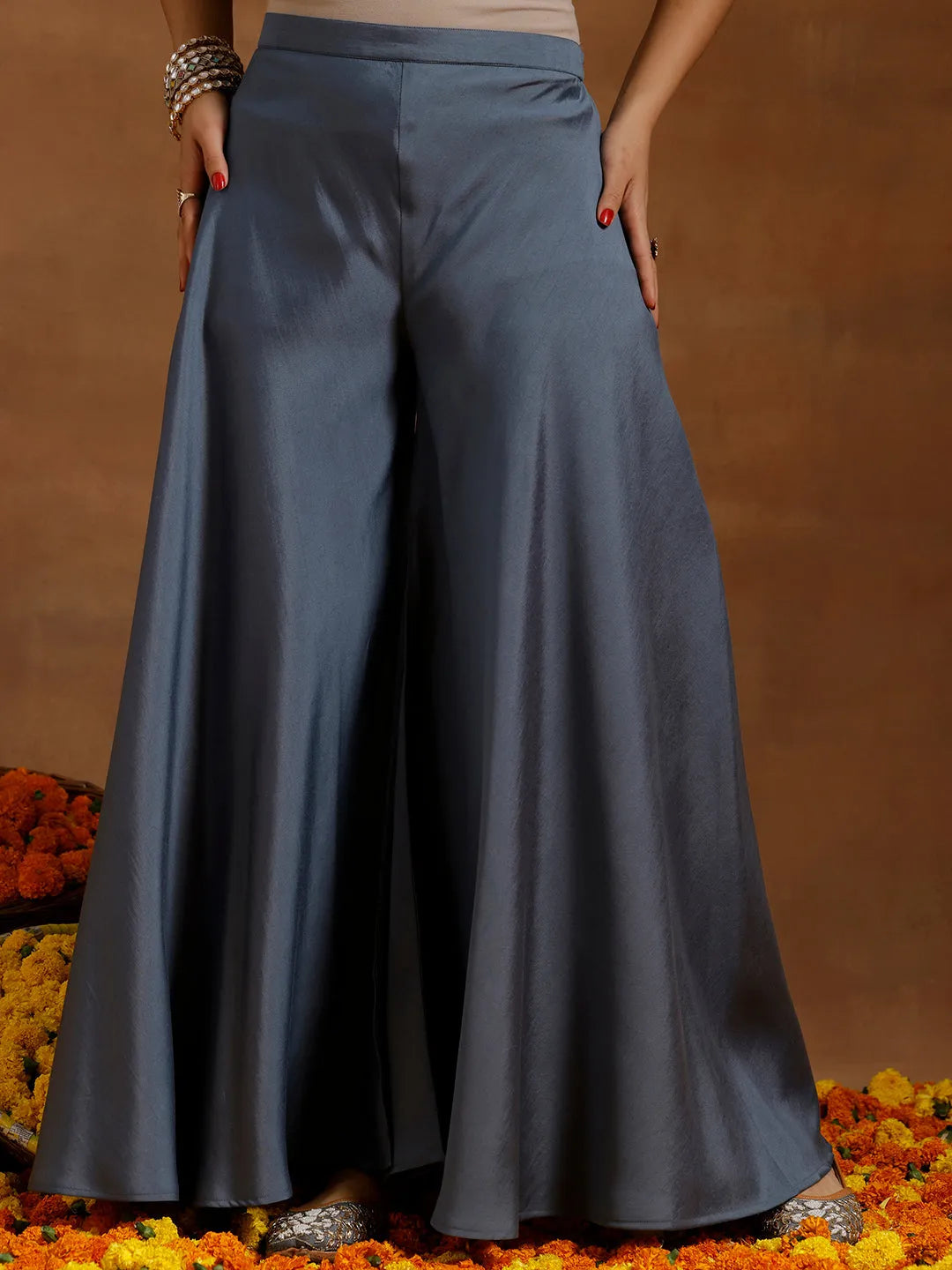 Gerua Grey Yoke Design Silk Blend Straight Suit With Dupatta