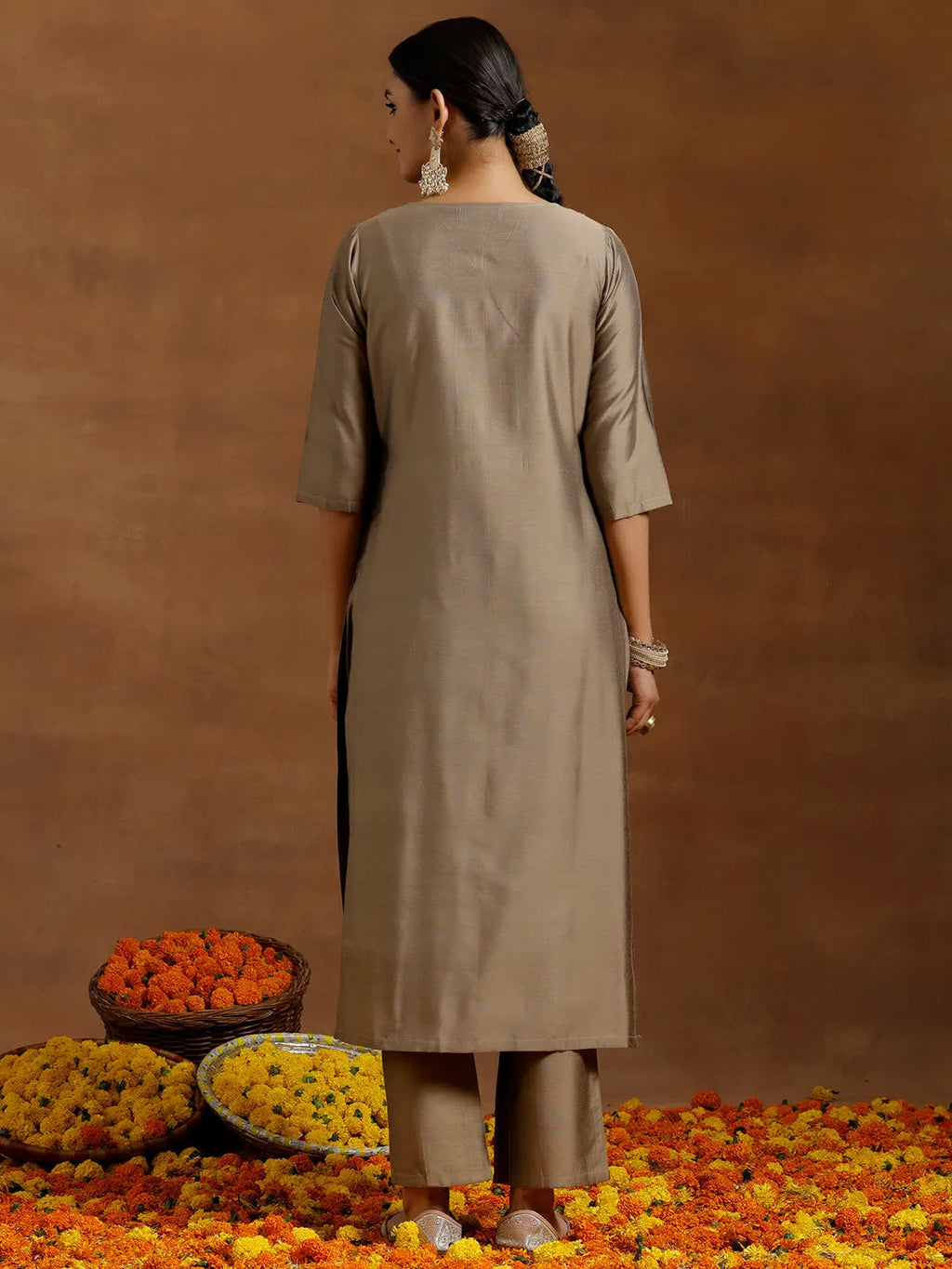 Gerua Gold Embroidered Silk Blend Straight Kurta Set