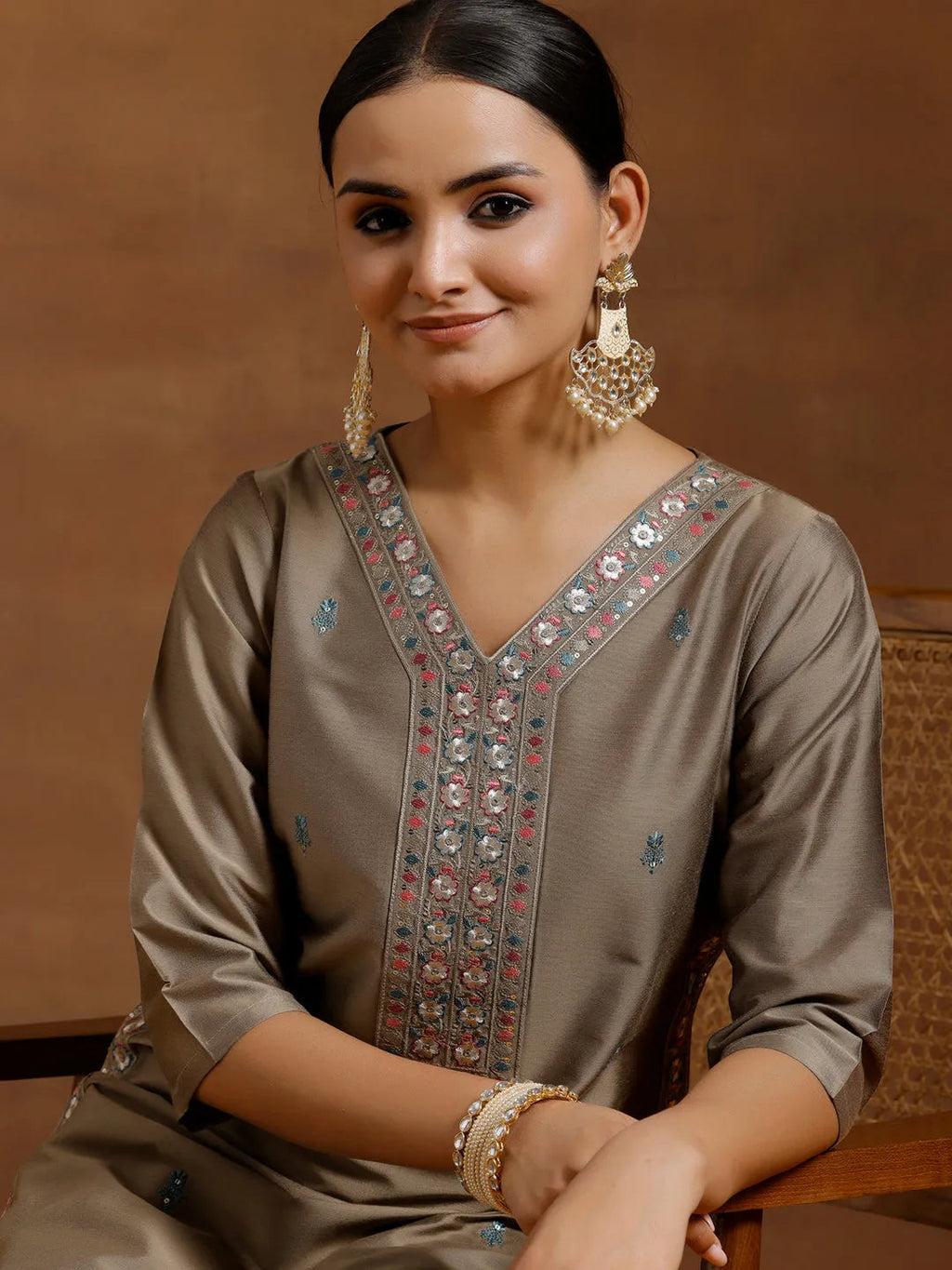 Gerua Gold Embroidered Silk Blend Straight Kurta Set