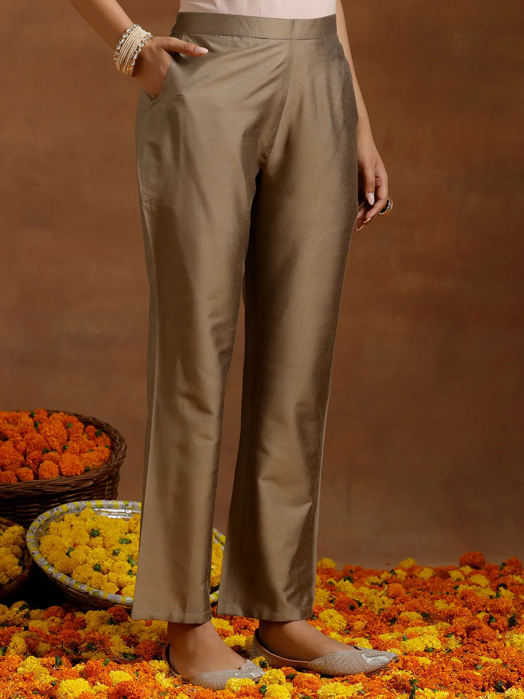 Gerua Gold Embroidered Silk Blend Straight Kurta Set