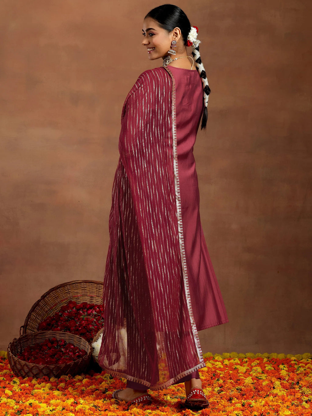 Gerua Rust Yoke Design Silk Blend Straight Suit With Dupatta
