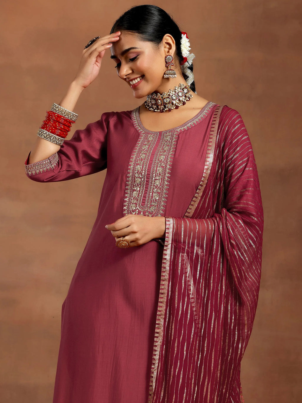 Gerua Rust Yoke Design Silk Blend Straight Suit With Dupatta
