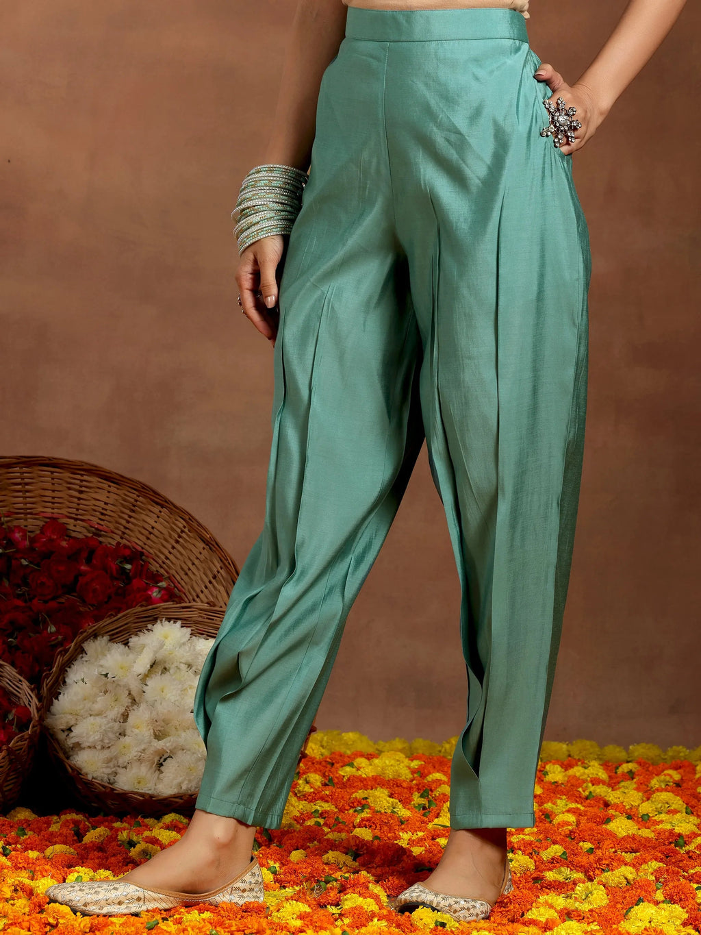 Gerua Green Embroidered Silk Blend Straight Suit With Dupatta