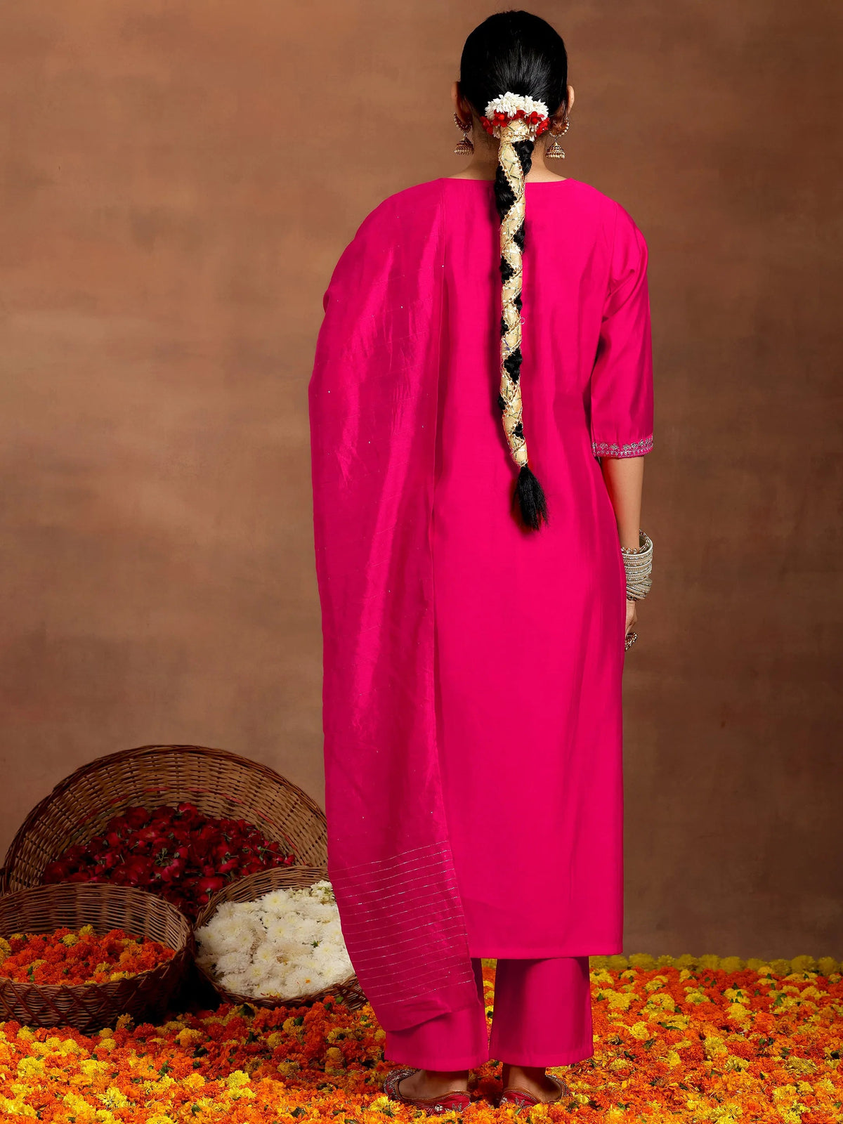 Gerua Pink Embroidered Silk Blend Straight Suit With Dupatta