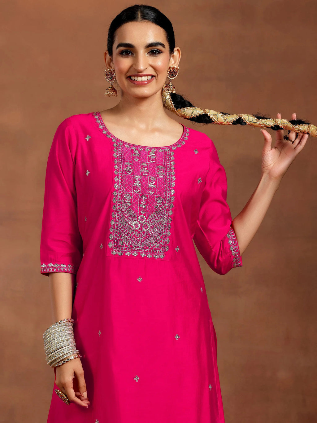 Gerua Pink Embroidered Silk Blend Straight Suit With Dupatta