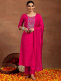 Gerua Pink Embroidered Silk Blend Straight Suit With Dupatta
