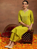 Gerua Lime Green Embroidered Silk Blend Straight Kurta Set
