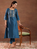 Gerua Blue Yoke Design Silk Blend A-Line Kurta With Trousers