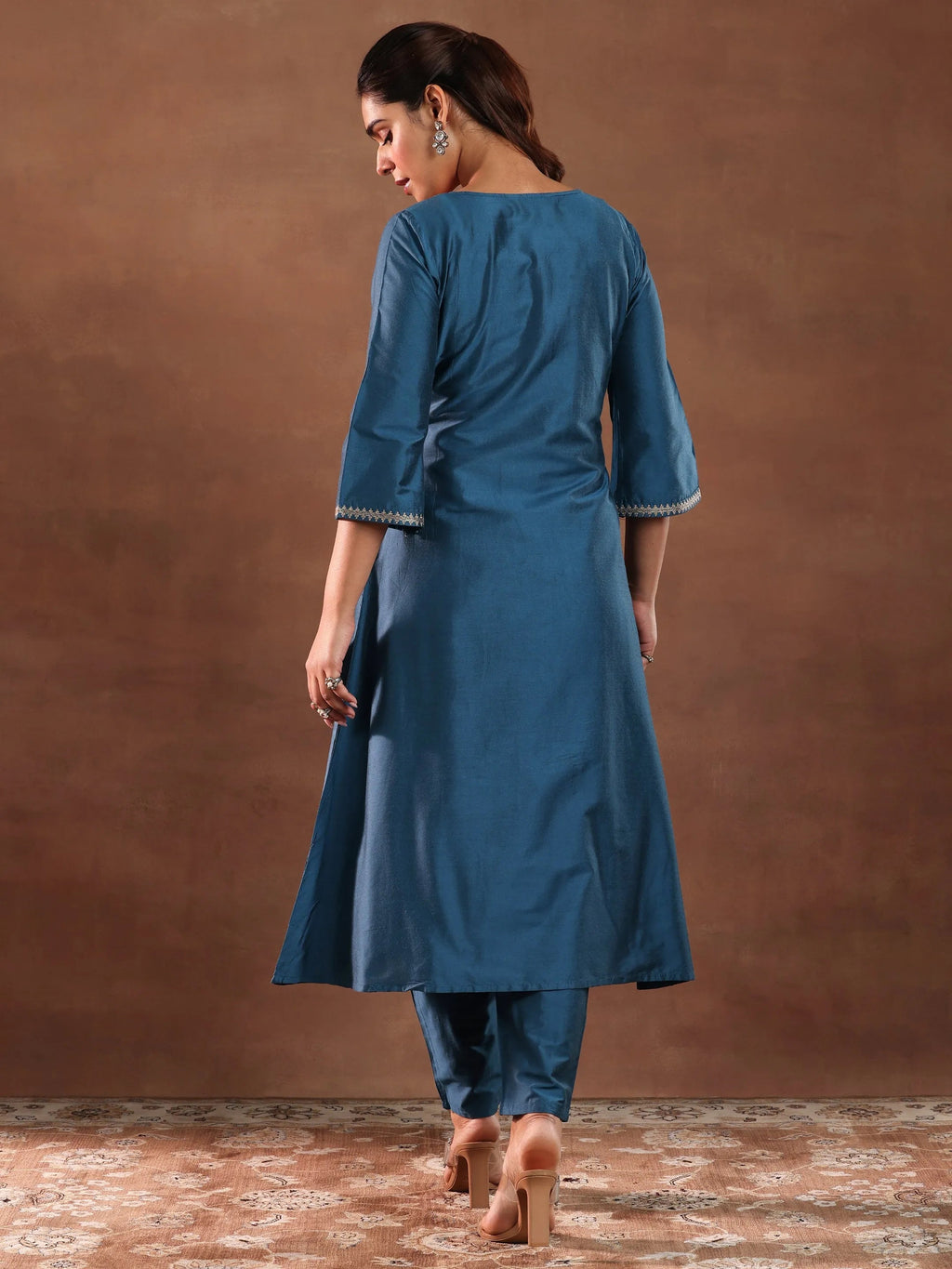 Gerua Blue Yoke Design Silk Blend A-Line Kurta With Trousers