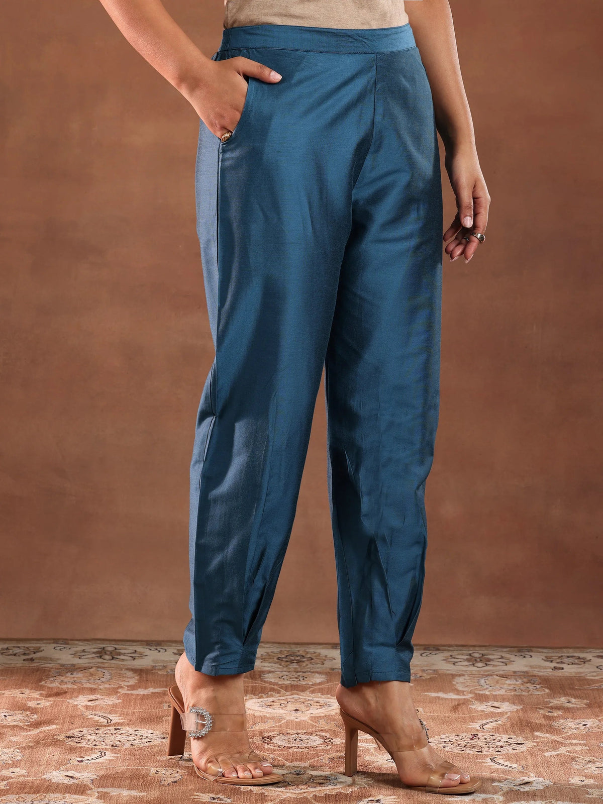 Gerua Blue Yoke Design Silk Blend A-Line Kurta With Trousers