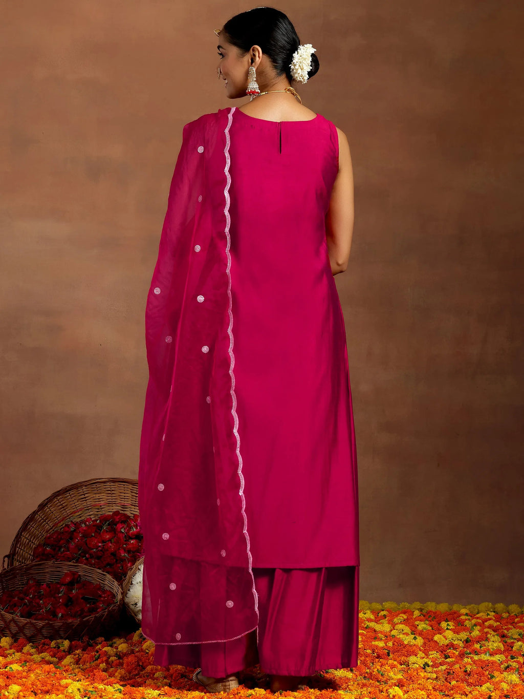 Gerua Pink Solid Silk Blend Straight Suit With Dupatta