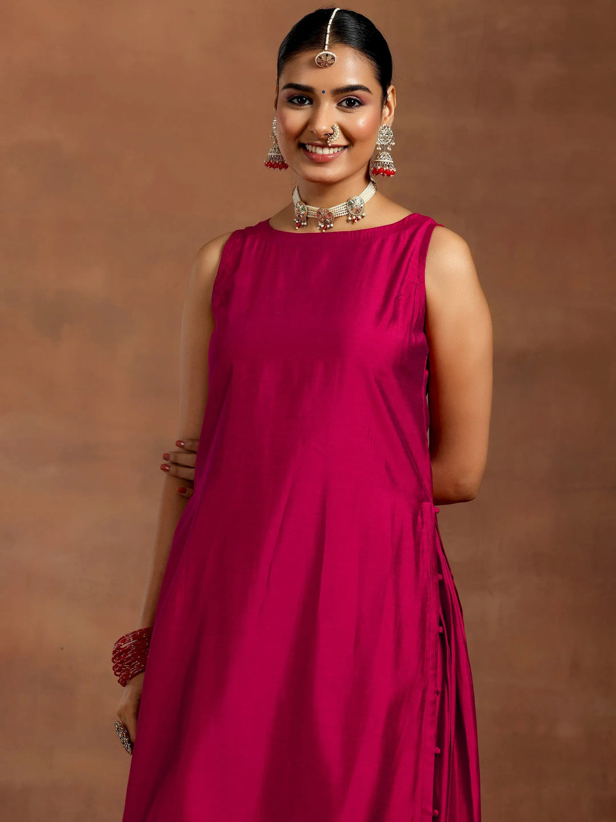 Gerua Pink Solid Silk Blend Straight Suit With Dupatta