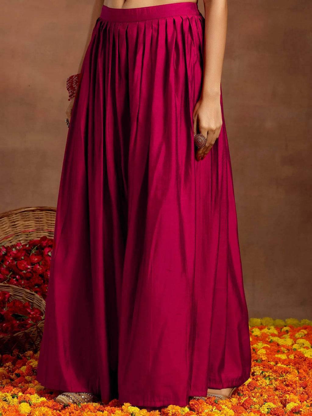 Gerua Pink Solid Silk Blend Straight Suit With Dupatta