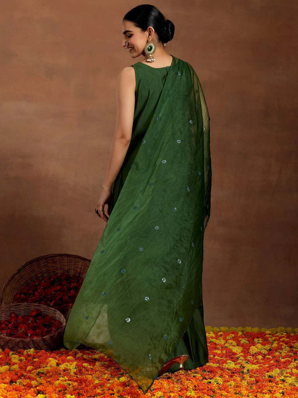 Gerua Green Solid Silk Blend Straight Suit With Dupatta