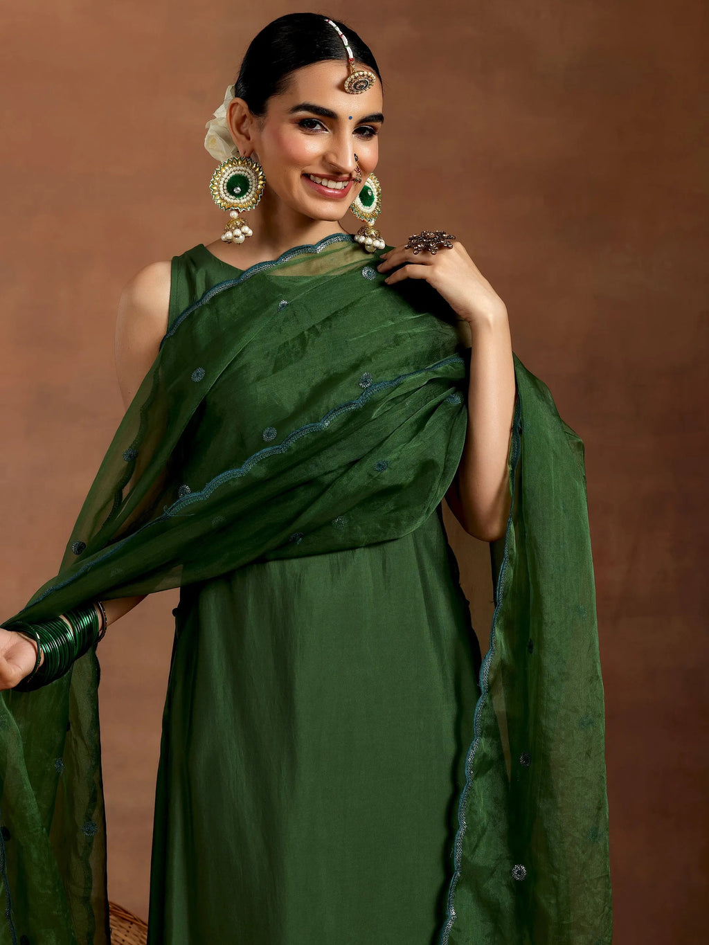 Gerua Green Solid Silk Blend Straight Suit With Dupatta