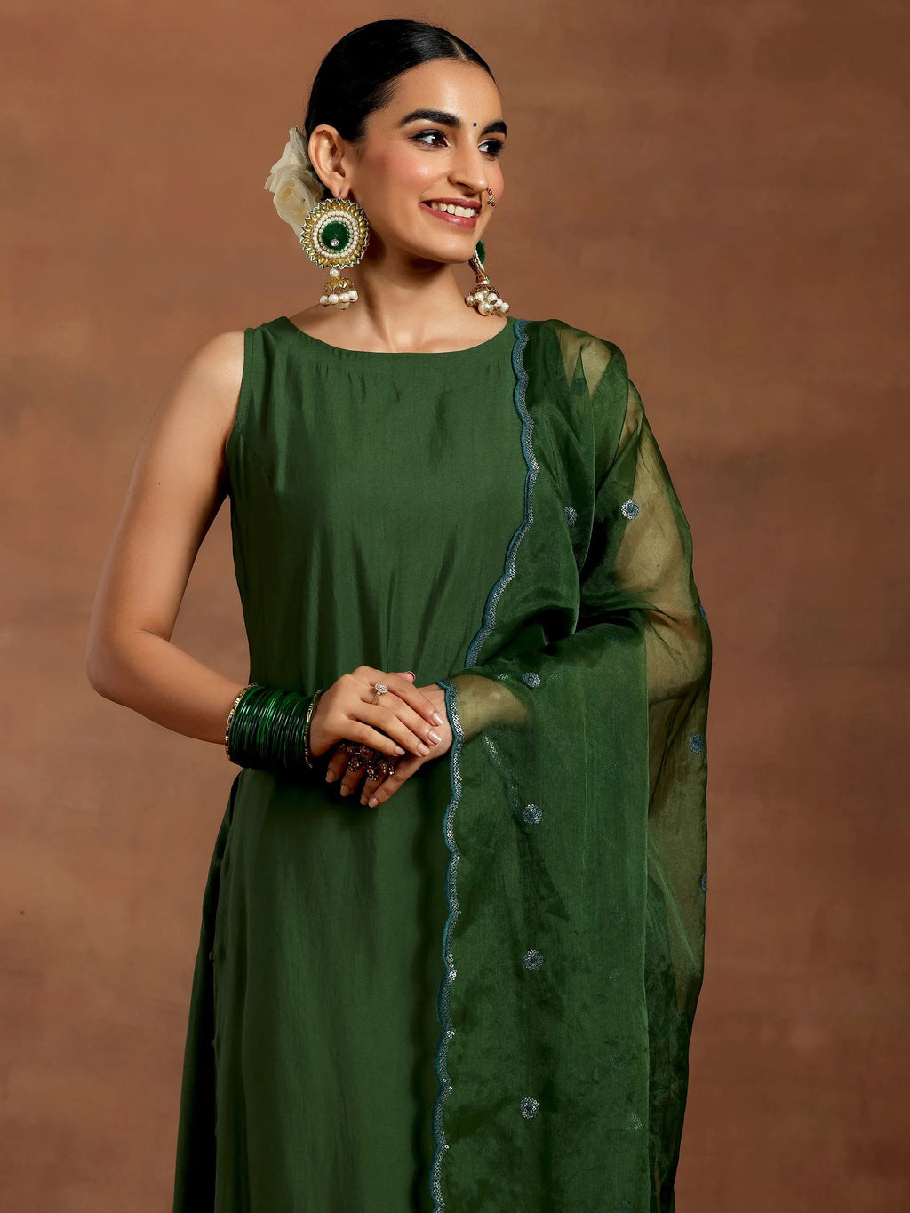 Gerua Green Solid Silk Blend Straight Suit With Dupatta