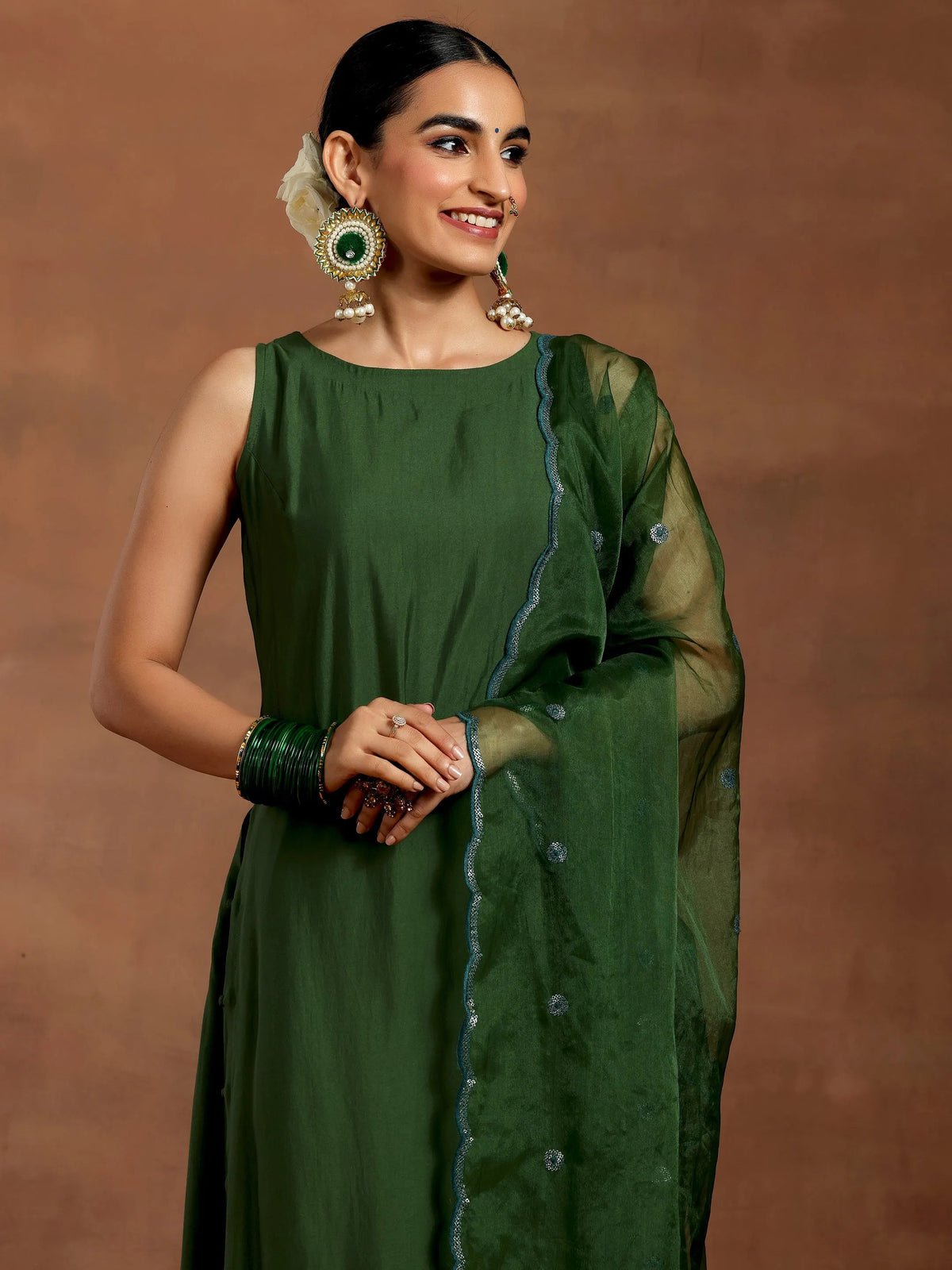 Gerua Green Solid Silk Blend Straight Suit With Dupatta