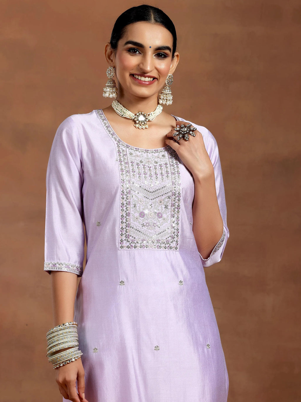 Gerua Lavender Yoke Design Silk Blend Straight Suit With Dupatta