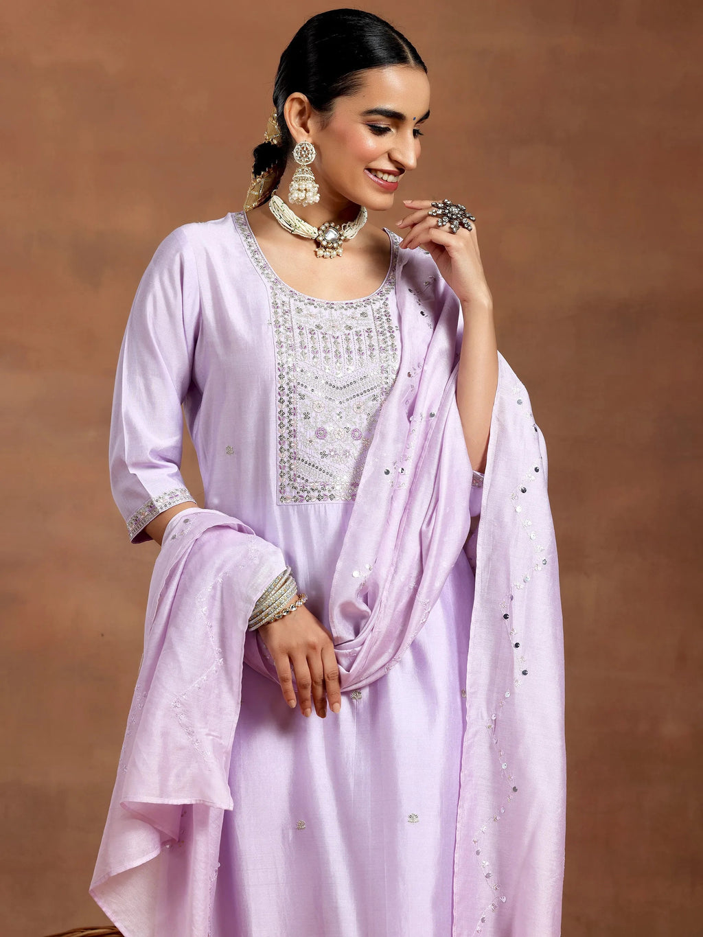 Gerua Lavender Yoke Design Silk Blend Straight Suit With Dupatta