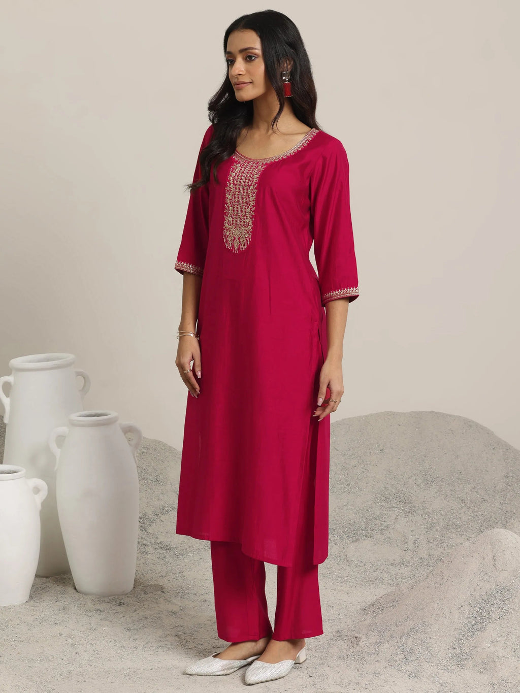 Gerua Red Yoke Design Silk Blend Straight Suit With Dupatta