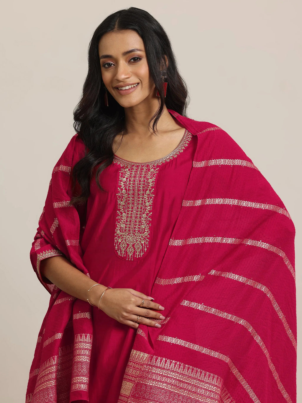 Gerua Red Yoke Design Silk Blend Straight Suit With Dupatta