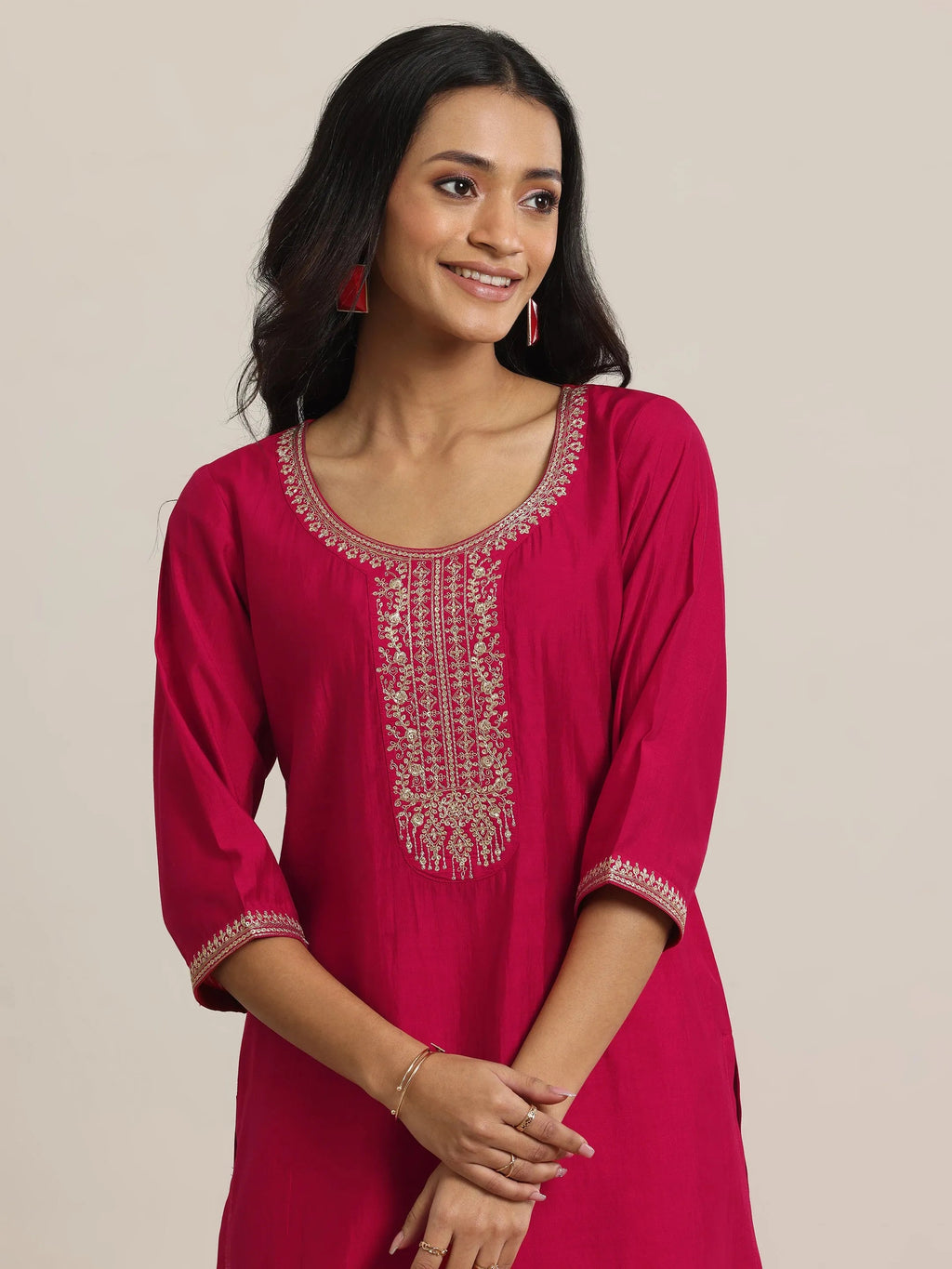 Gerua Red Yoke Design Silk Blend Straight Suit With Dupatta