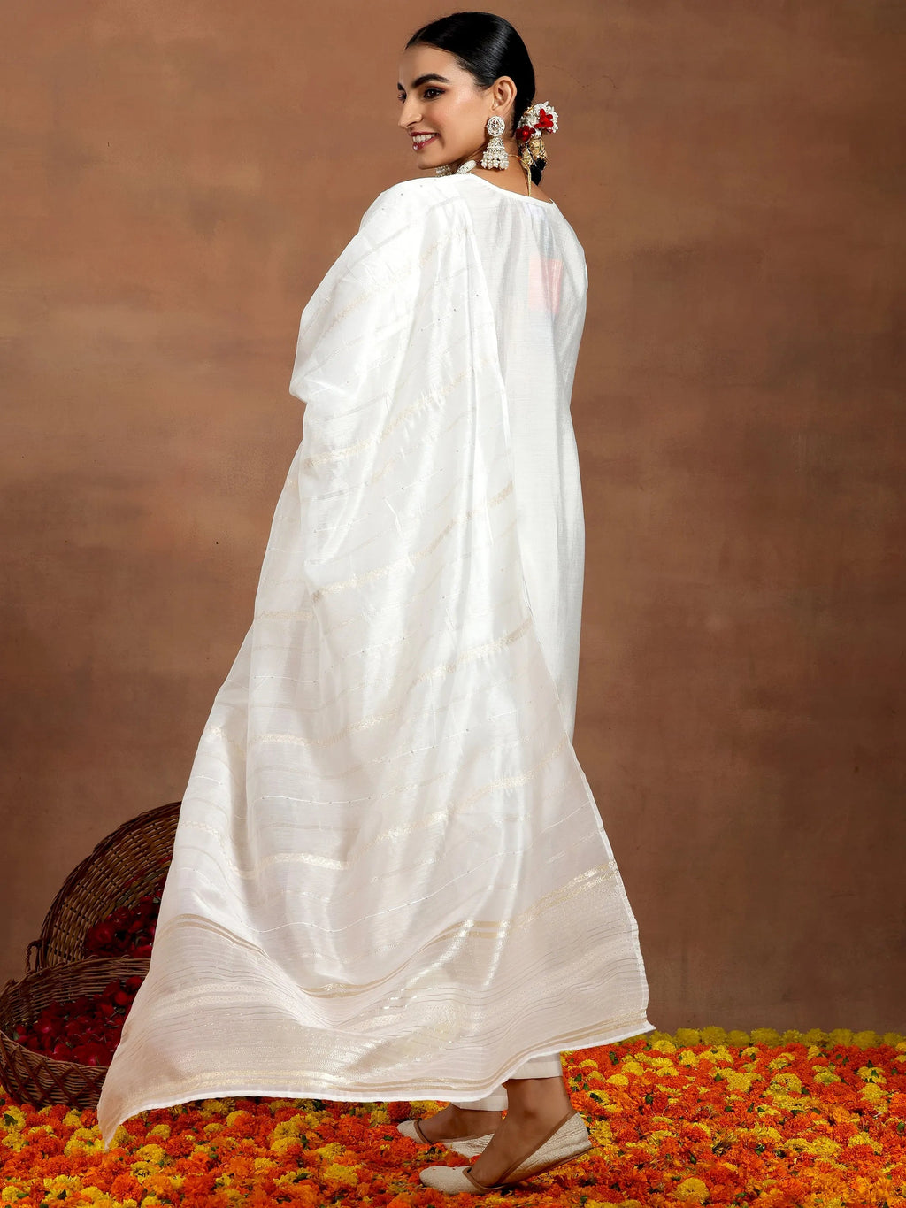 Gerua White Yoke Design Silk Blend Straight Suit With Dupatta