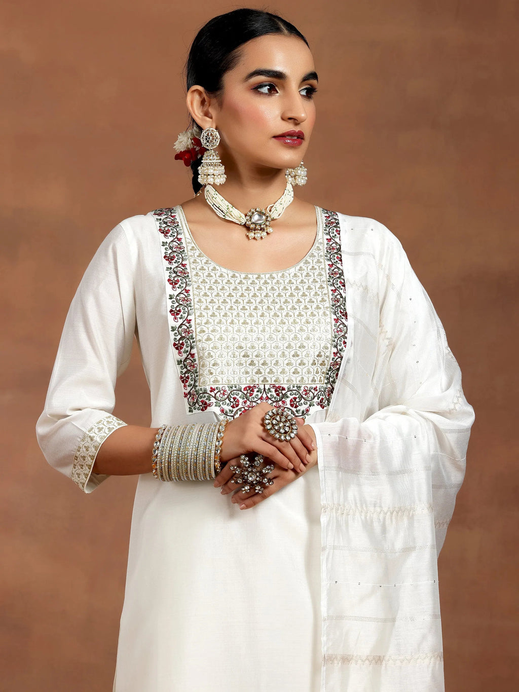 Gerua White Yoke Design Silk Blend Straight Suit With Dupatta