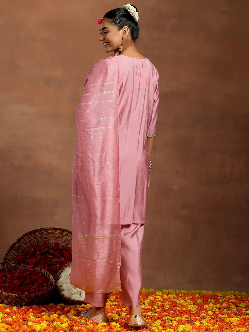 Gerua Pink Yoke Design Silk Blend Straight Suit With Dupatta