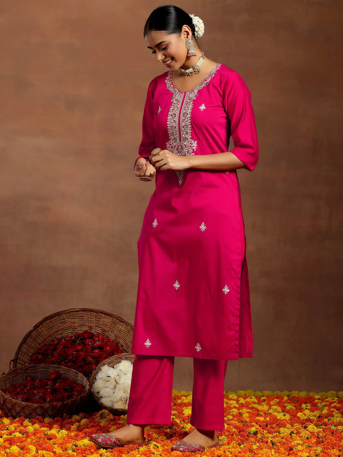 Gerua Pink Yoke Design Silk Blend Straight Suit With Dupatta