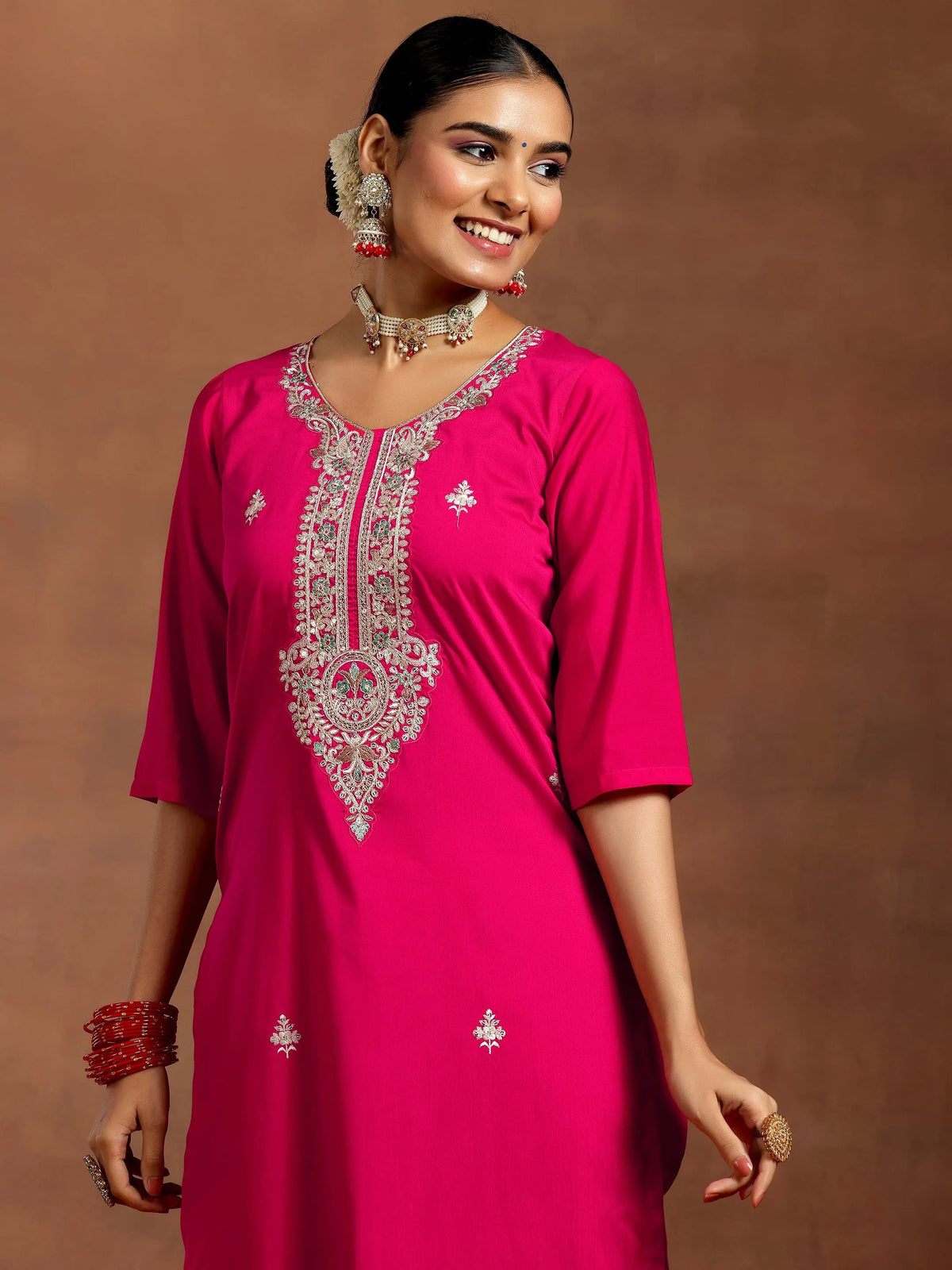 Gerua Pink Yoke Design Silk Blend Straight Suit With Dupatta